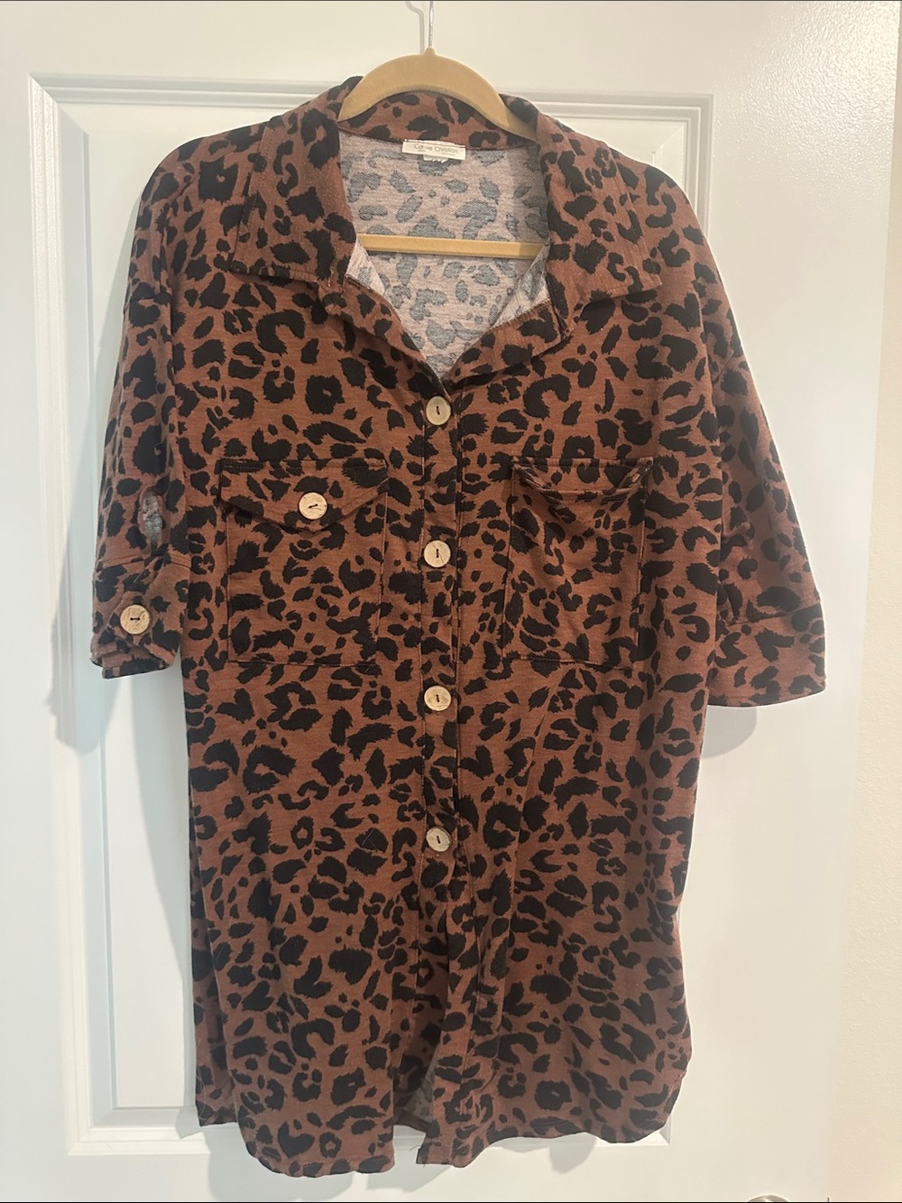 Brown Leopard Print Button-Down Shirt Dress